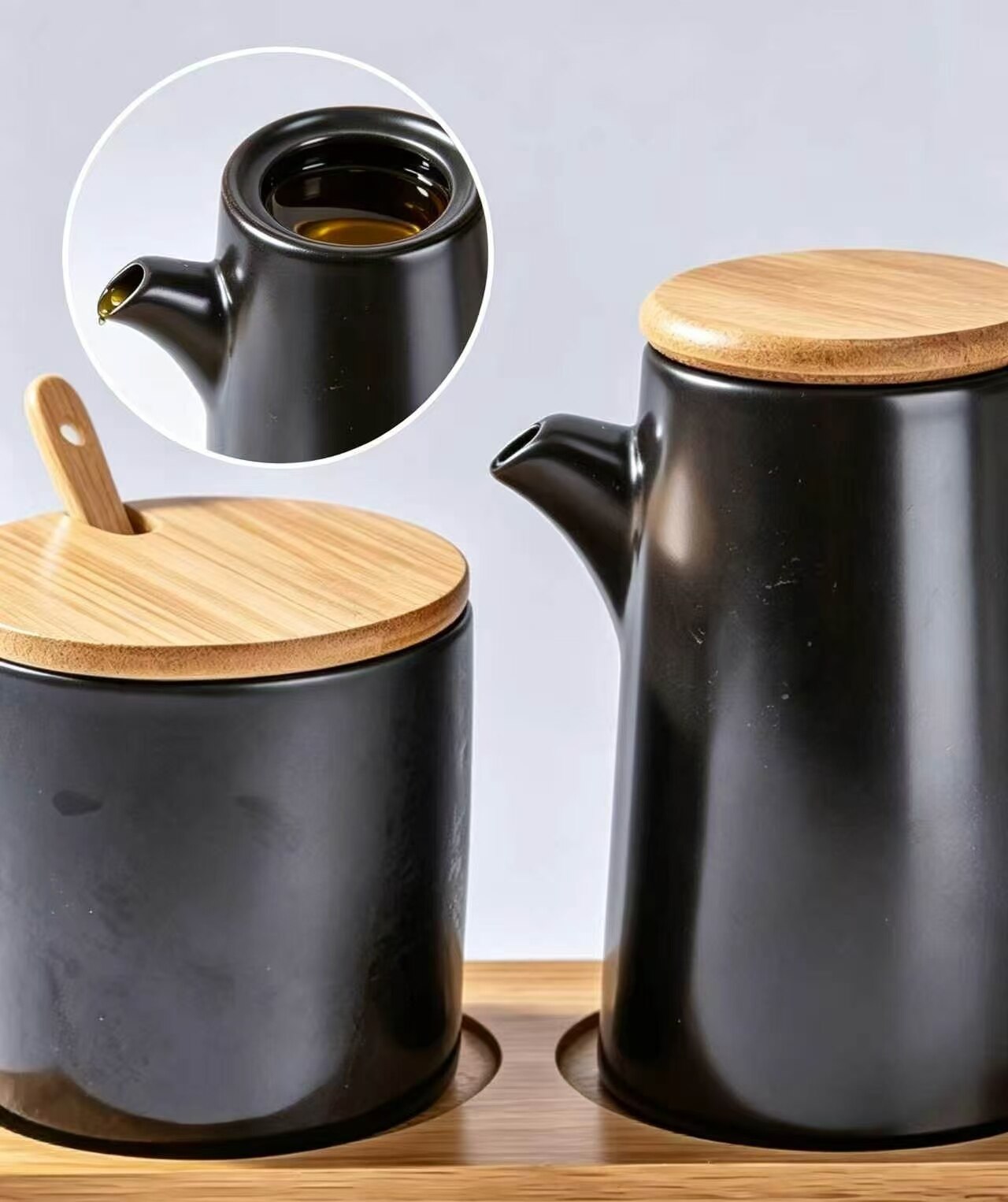 Shi Guang Black Pottery Oil Bottle Set 4
