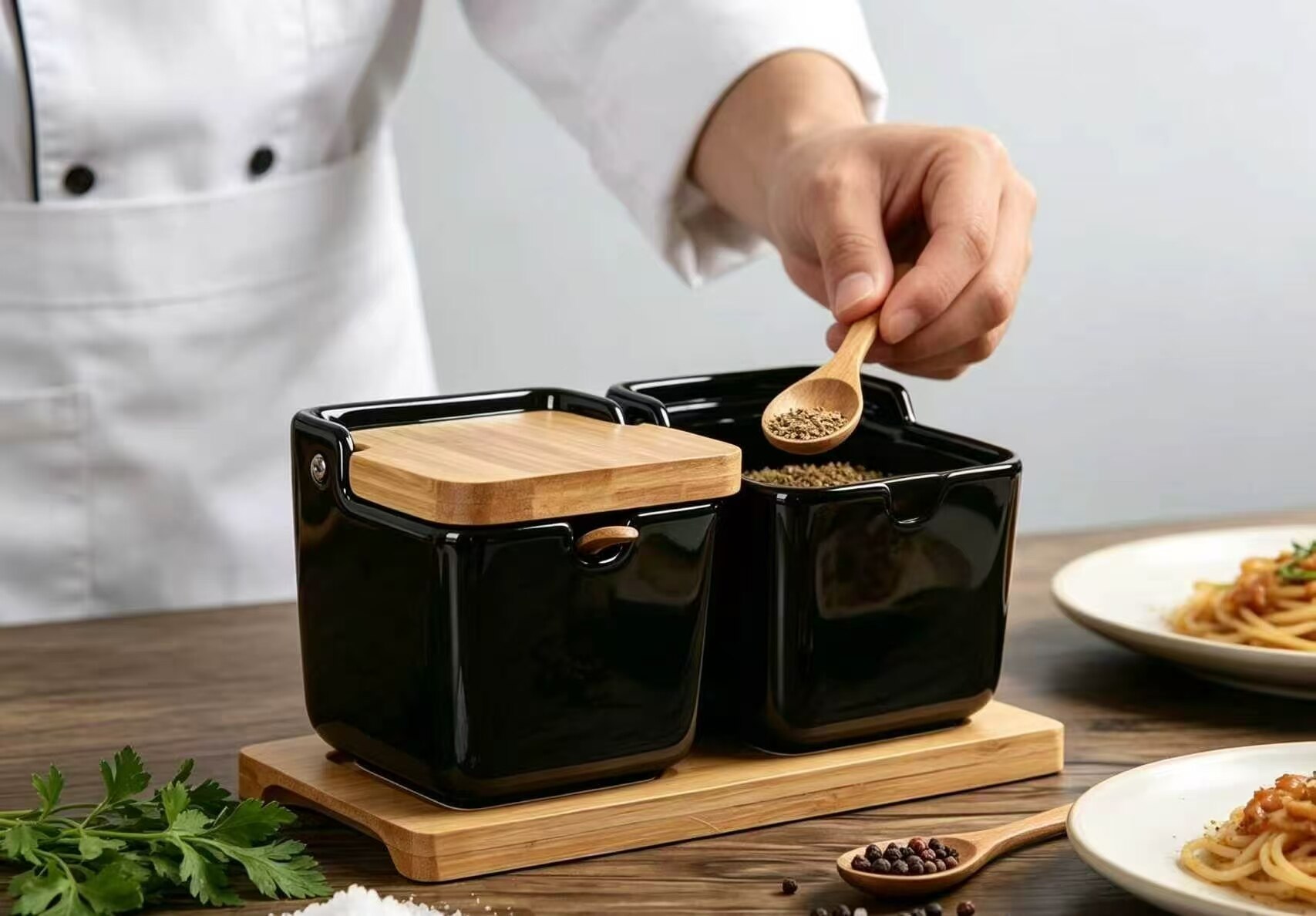 Black Square Can Wood Spice Rack 3