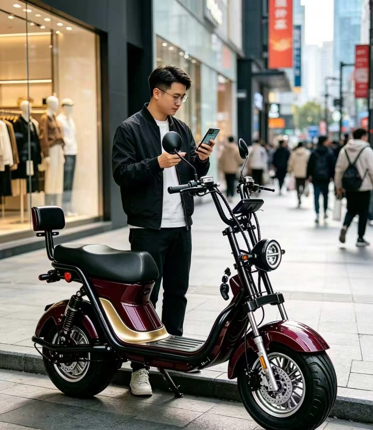 Alcohol Red Gold Wing Leisure Electric Motorcycle 3