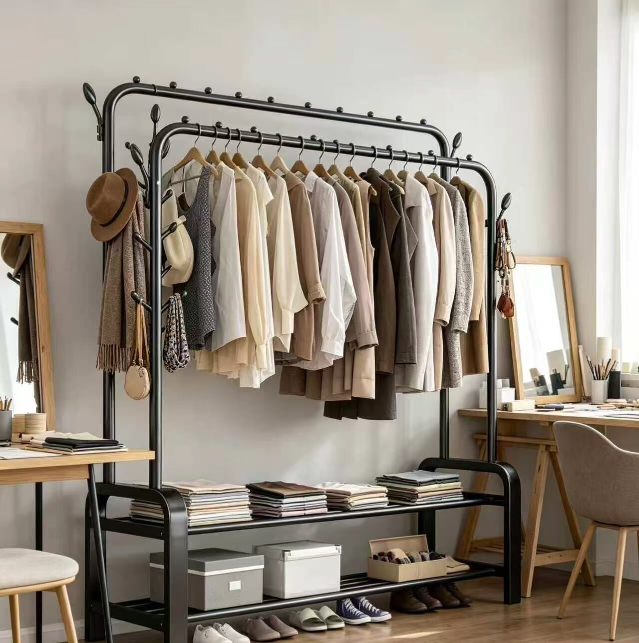 Two-Pole Tree Fork Two-Tier Clothes Drying Rack 3