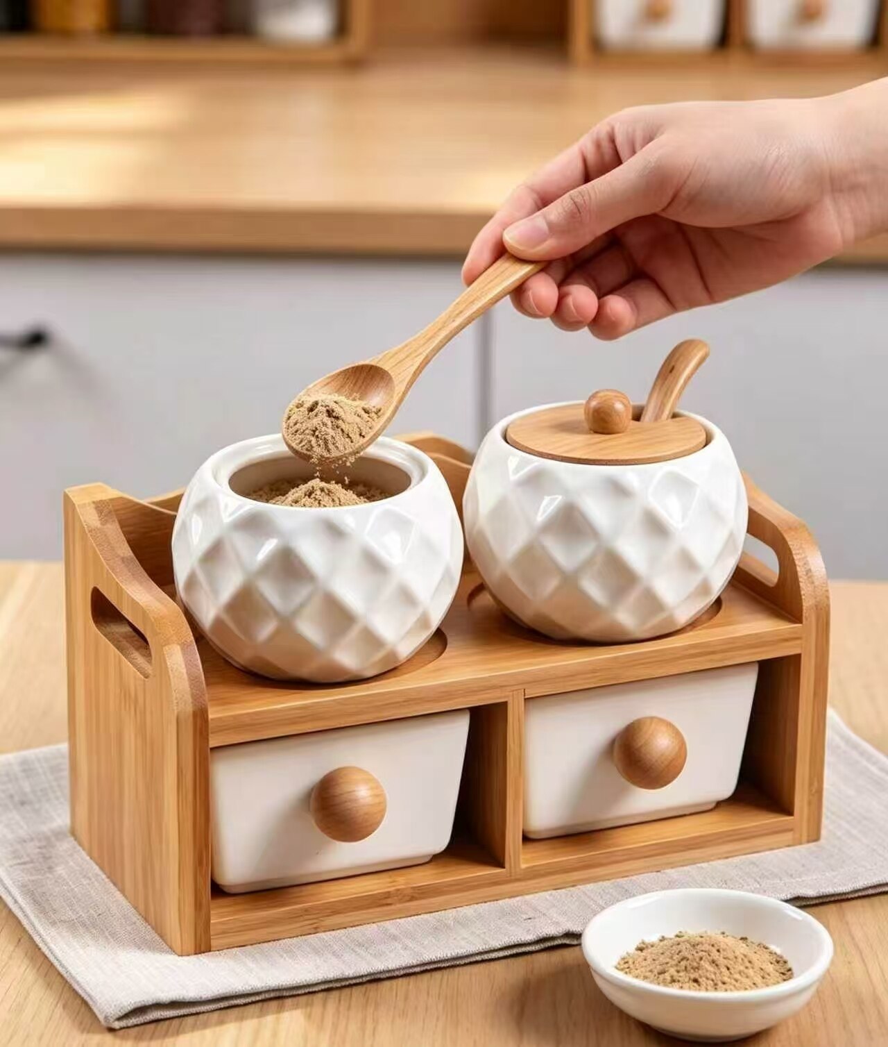 Double-Layer Drawer-Style Wooden Spice Jars 3