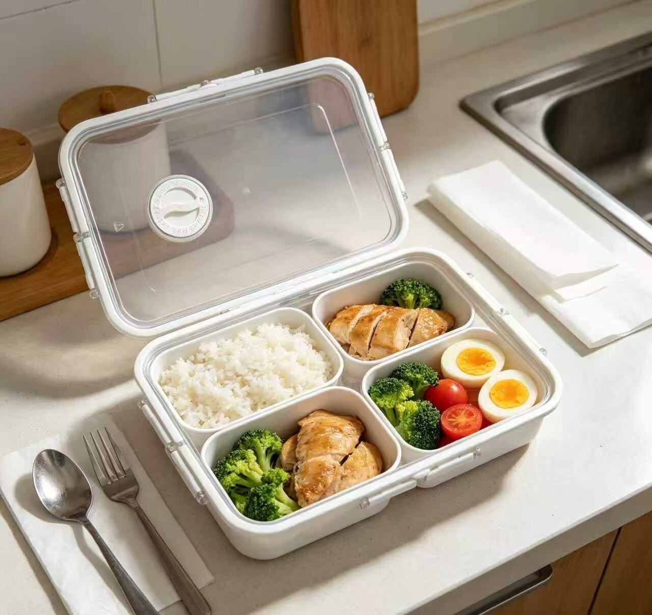 Crystal-clear 4-compartment airtight food storage container 3