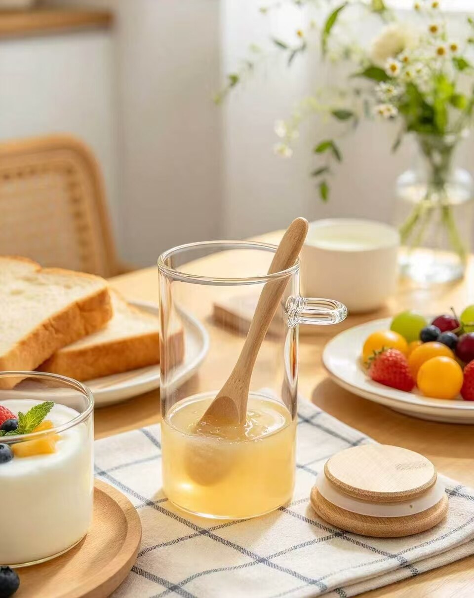 Simple Wood Clear Glass Jar with Spoon 4