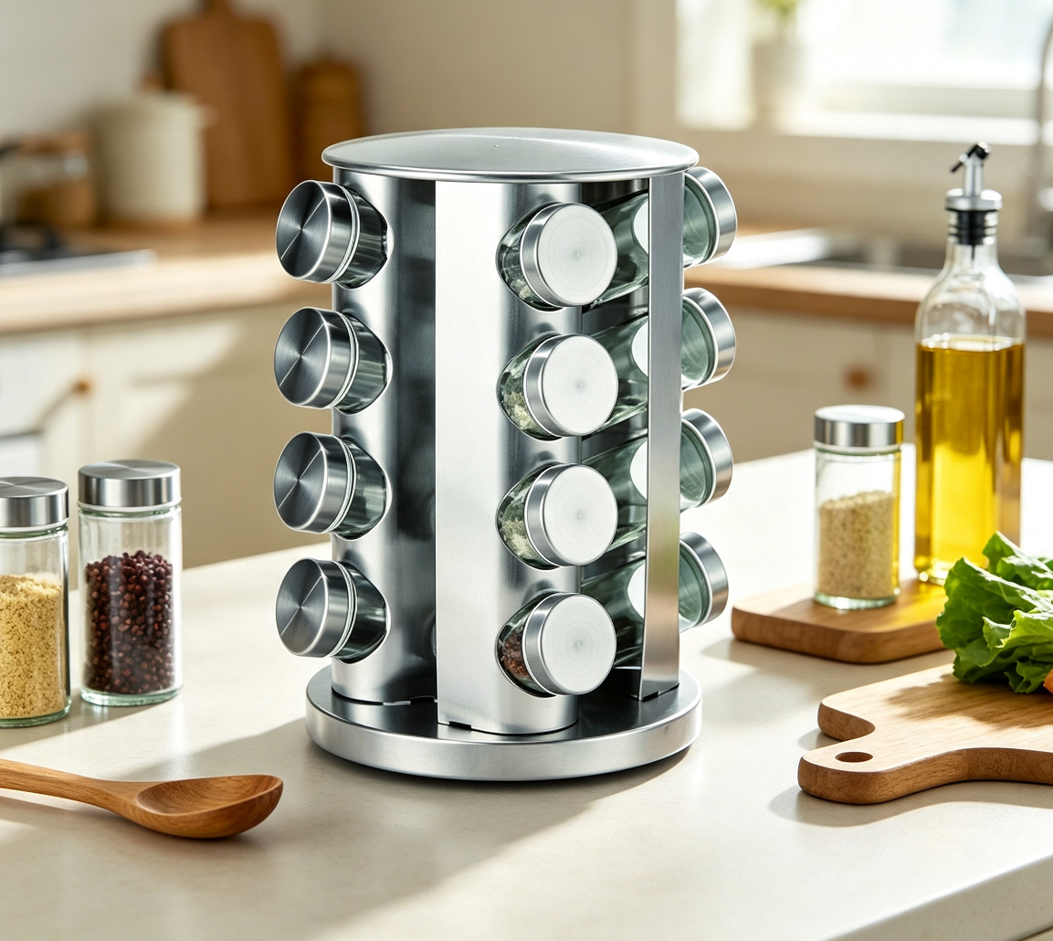 Multi-layer Stainless Steel 360-Degree Rotating 16 Head Spice Rack 2