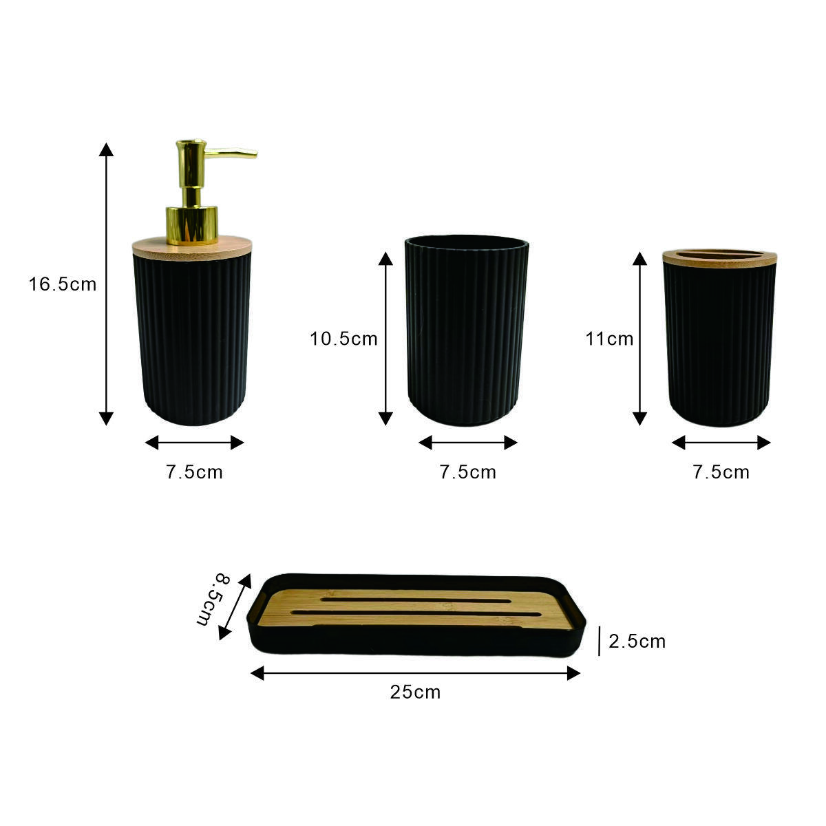 Vertical-Grain Bamboo Wood Lid Bathroom Accessory Set 6