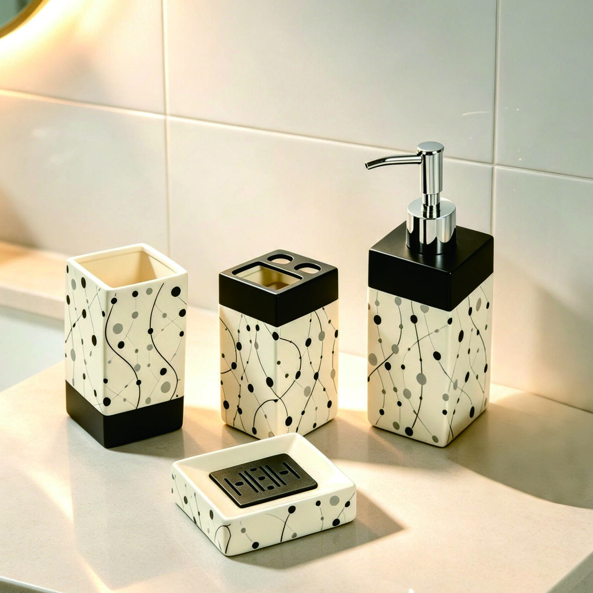 Minimalist Abstract Polka Dot Line Ceramic Bathroom Set 2