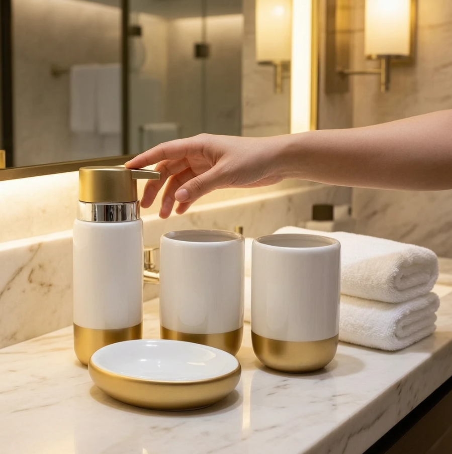 White Gold Ceramic Bathroom Set 2