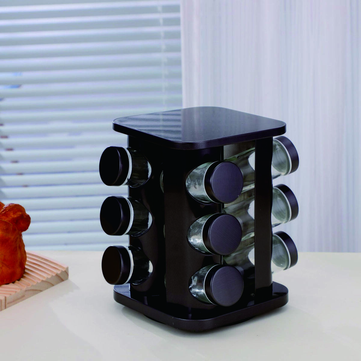 Square 12-Head Stainless Steel Spice Jar Set Rotating Spice Tower 4