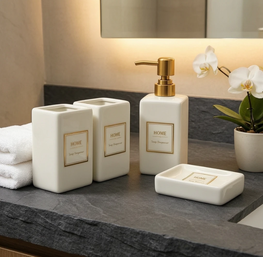 Luxury Gold-Trimmed Ceramic Bathroom Set 3