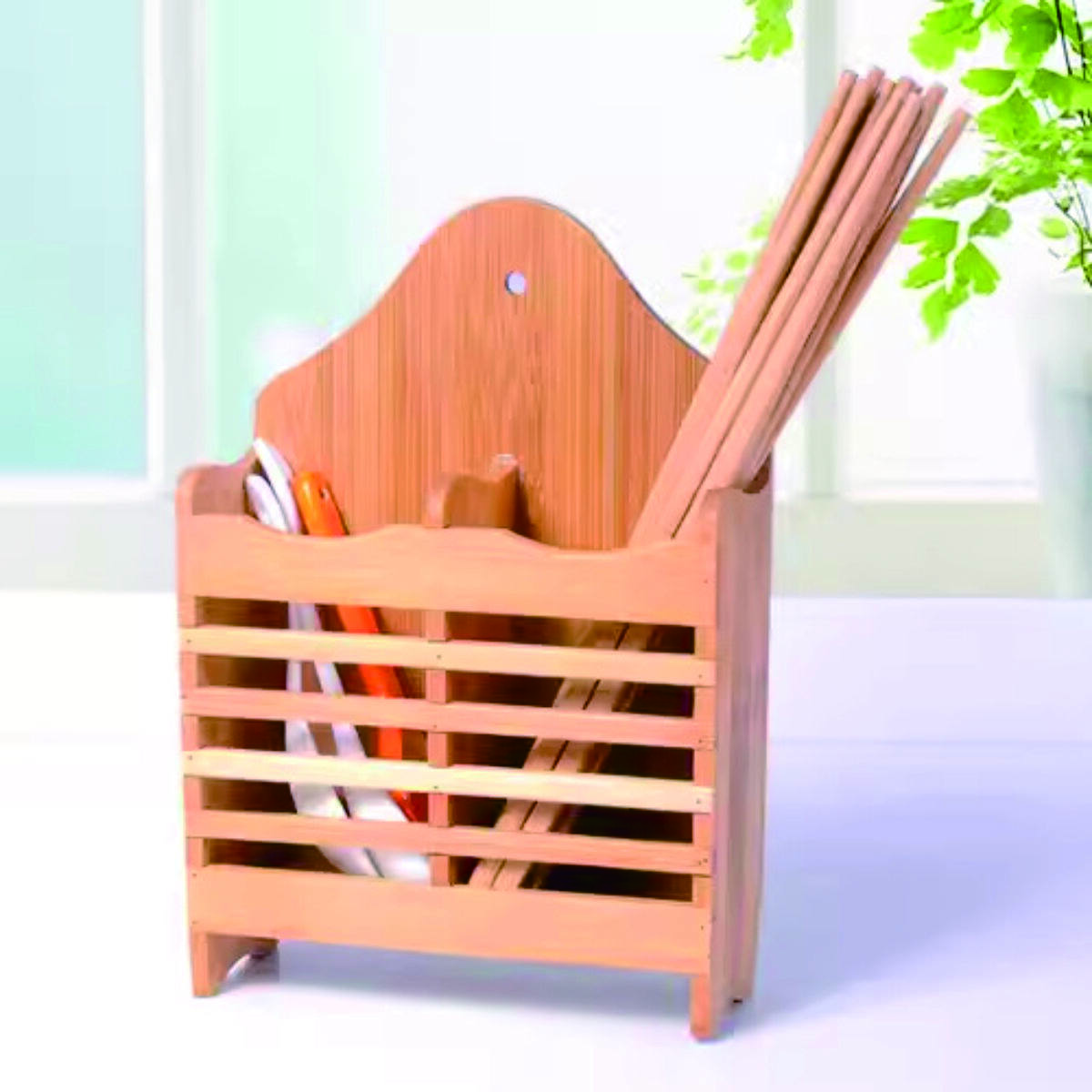 Bamboo and Wood Wall-Mounted Chopstick Drying Holder 4