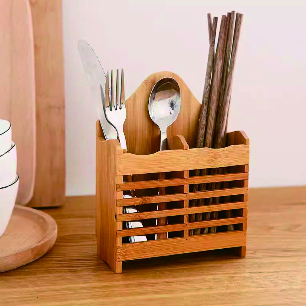 Bamboo & Wood Wall-Mounted Chopstick Holder 3