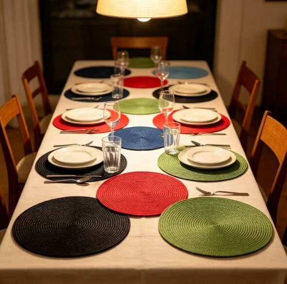 Minimalist Round Solid Color PVC Woven Placemat Heat Resistant 5