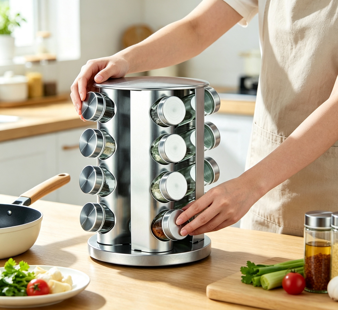 Multi-Tier Stainless Steel 360-Degree Rotating 16 Head Spice Rack 3