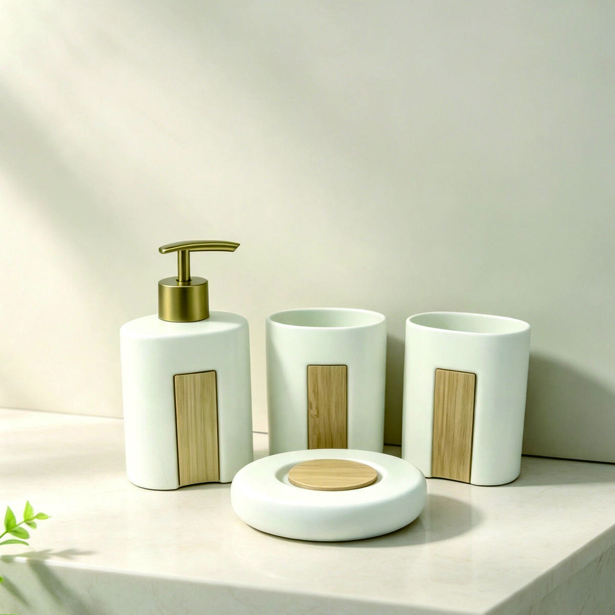 Nordic Bamboo Wood Veneer Ceramic Bathroom Set 4