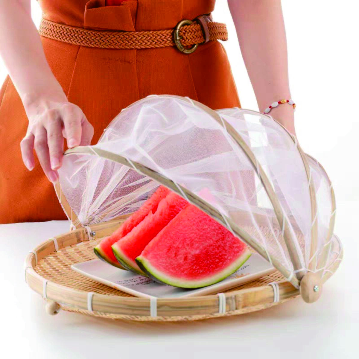 Round Bamboo Woven Food Cover with Insect Protection (3-Piece Set) 5