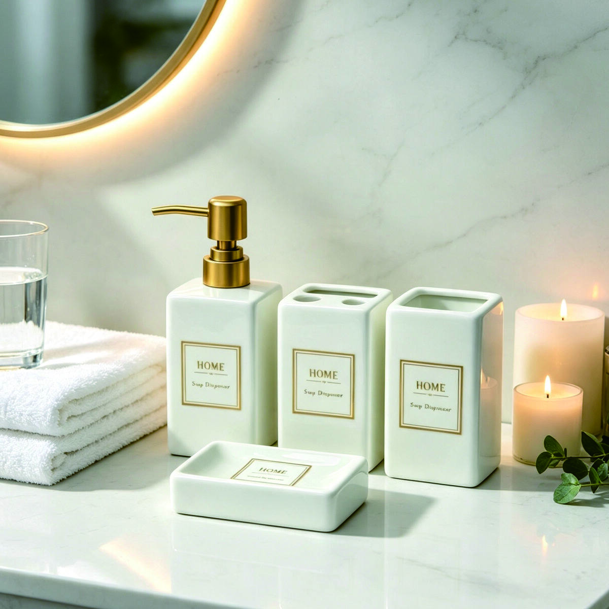 Luxury Gold-Rimmed Ceramic Bathroom Set 5