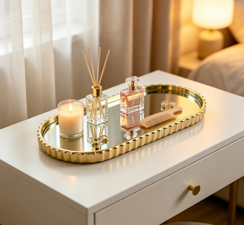 Gold Trim Mirror Storage Tray 2