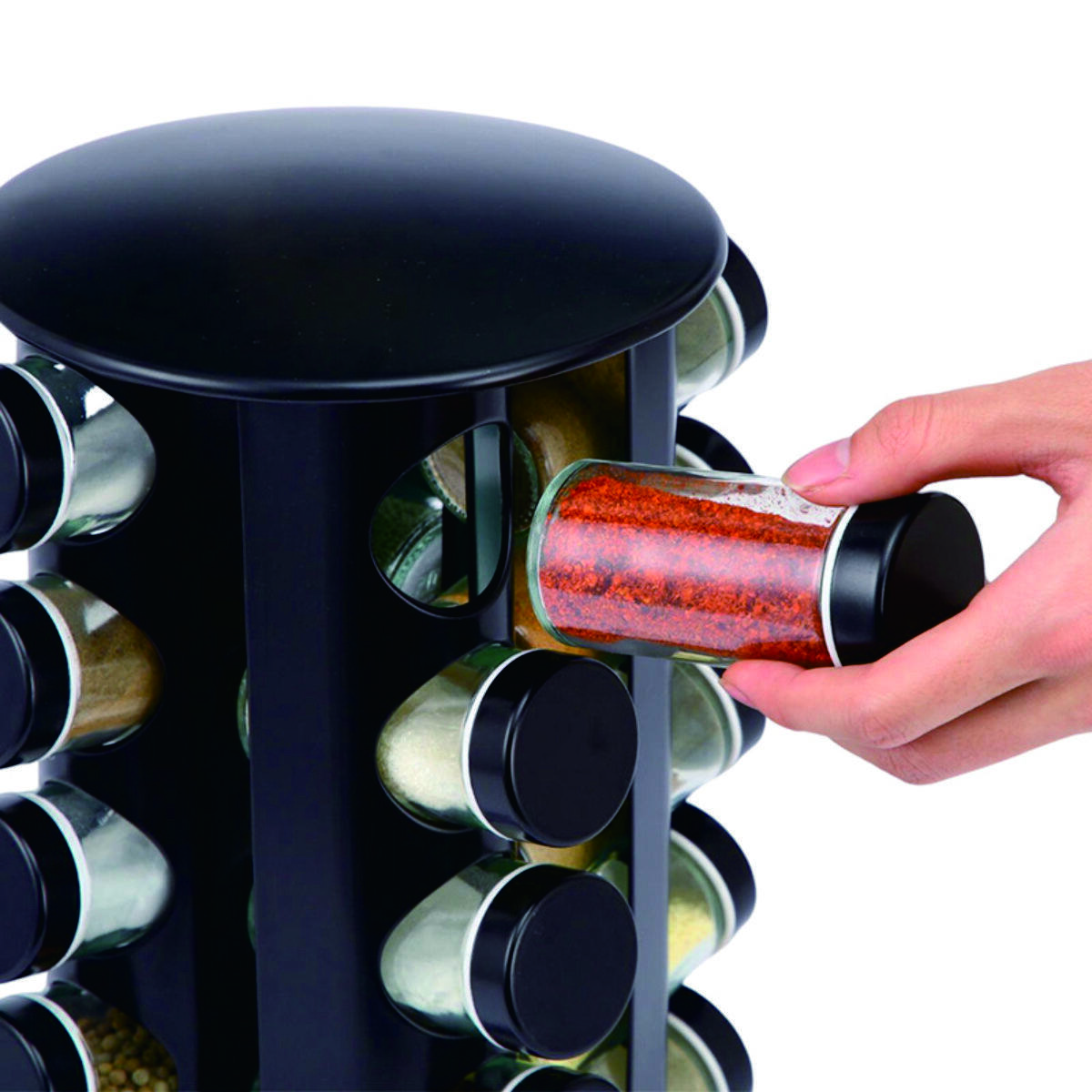 Multi-Purpose Black 16 Head Kitchen Spice Jar Storage Set 5