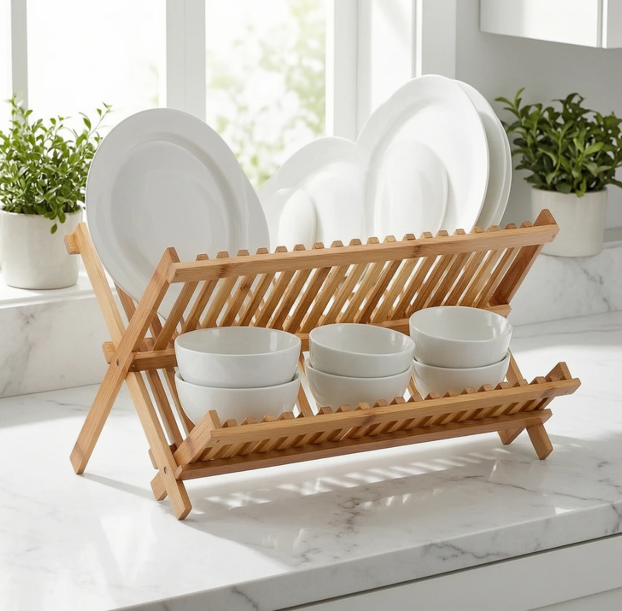 Bamboo Foldable Dish Rack 2