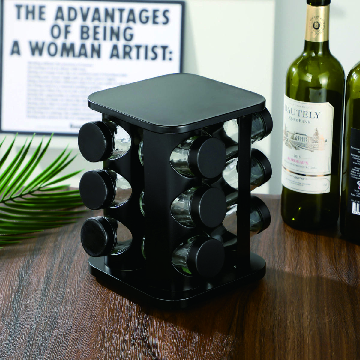 Square 12-Head Stainless Steel Spice Jar Set with Rotating Spice Tower 5