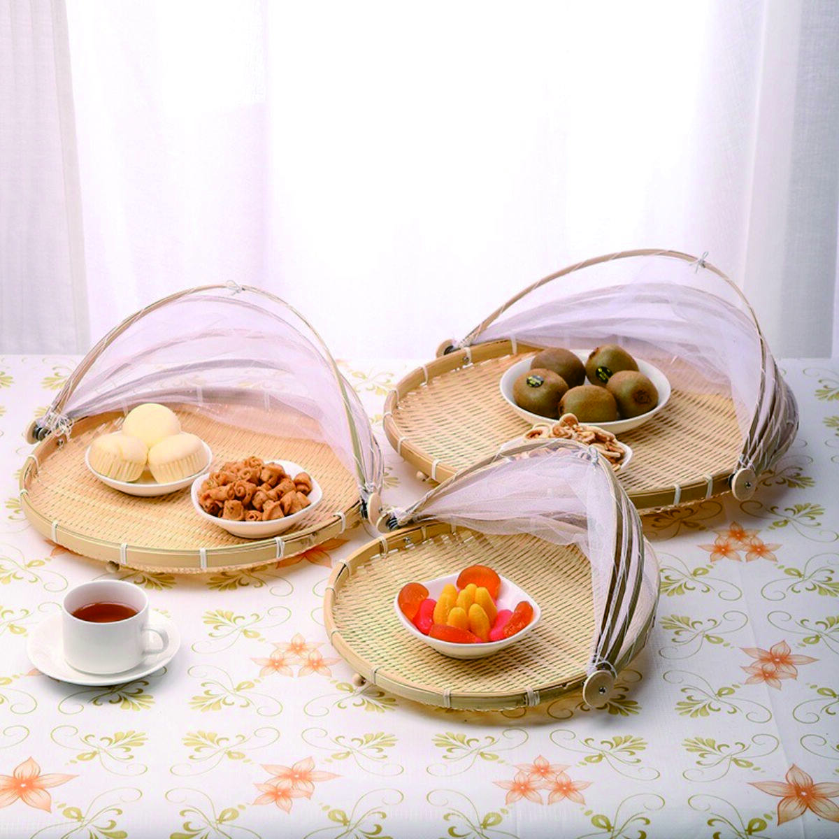 Round Bamboo Food Cover with Insect Protection (3-Piece Set) 3