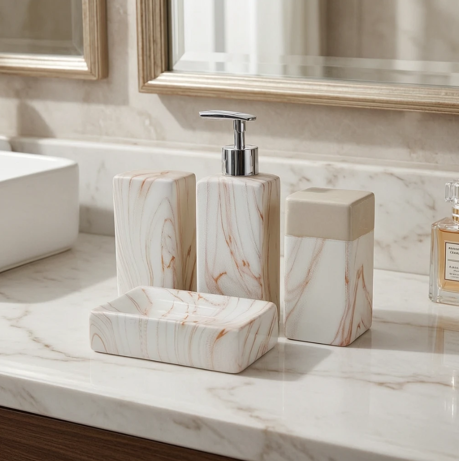 Wood Grain Texture Ceramic Bathroom Set 3
