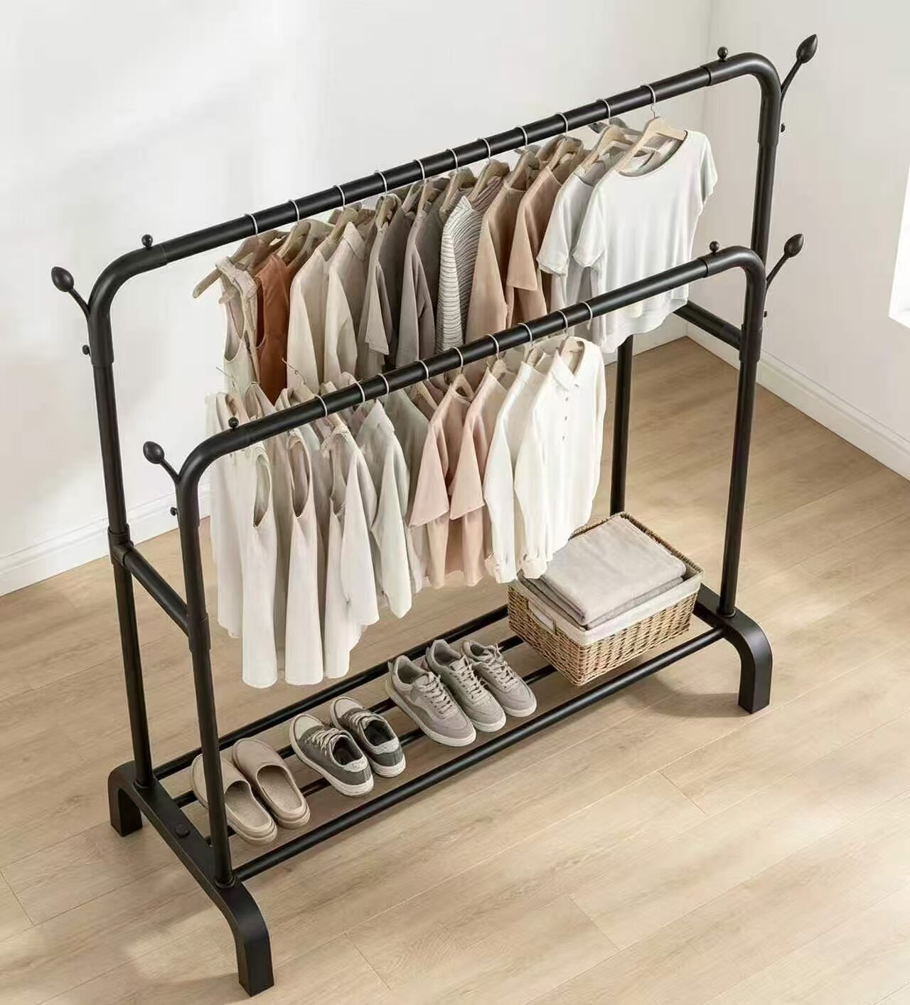 Multi-Function Tree Fork Double-Pole Floor Coat Rack 2