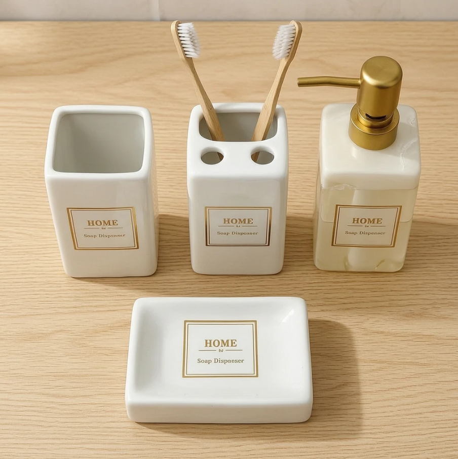 Luxury Gold-Rimmed Ceramic Bathroom Set 2
