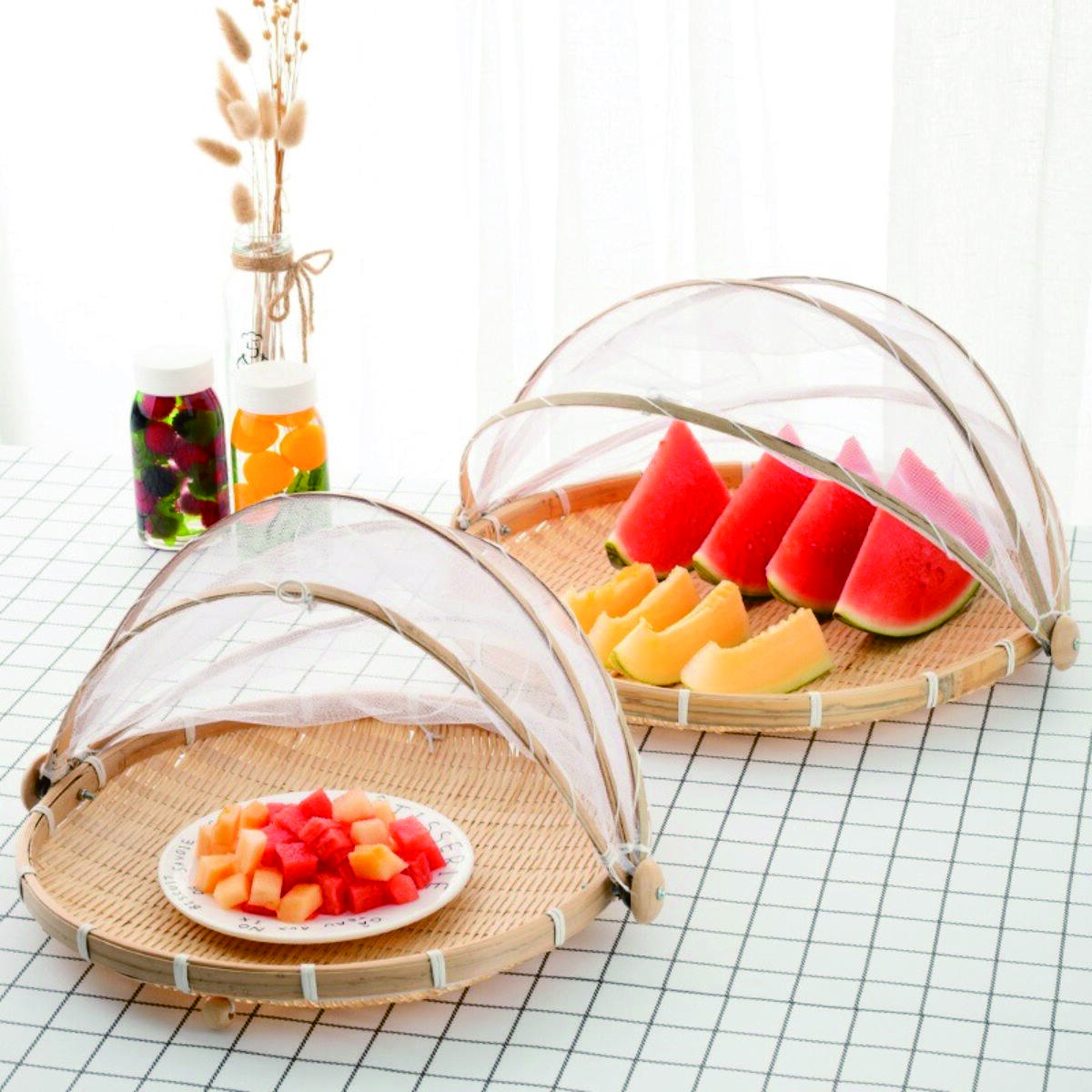 圆底竹编防虫食物罩(三件套)