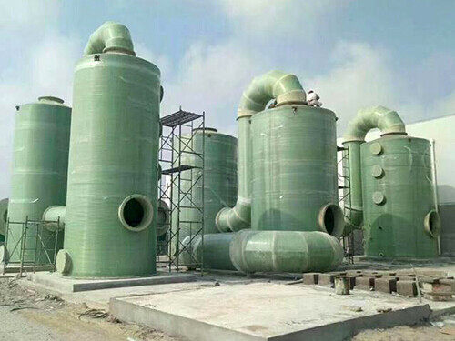 Group of FRP wet desulfurization and washing towers with inlet ducts on site