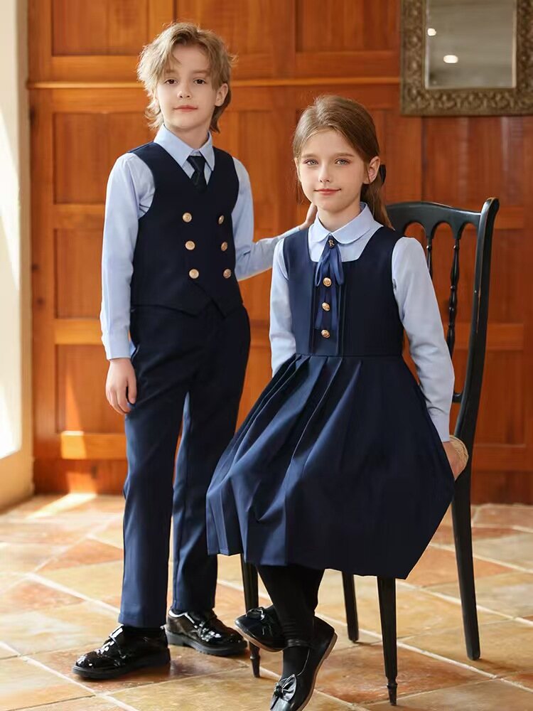 Navy Vest Set with Gold Buttons