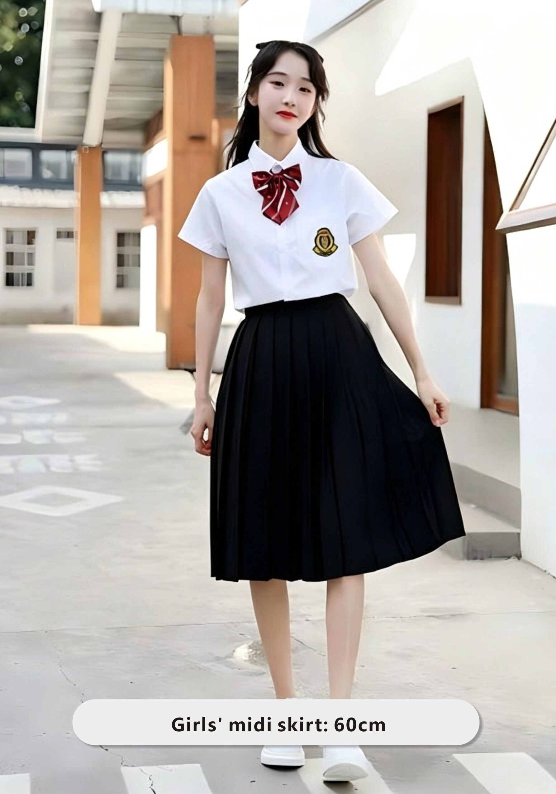 White Short-Sleeve Shirt and Red Bow Tie Set