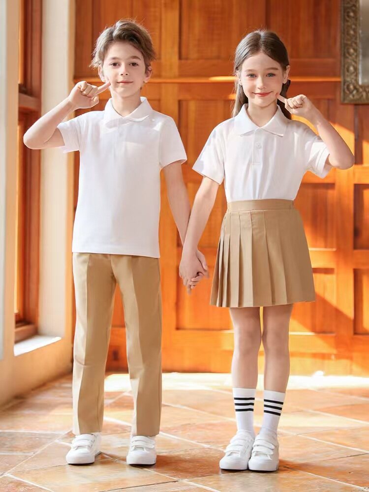 White Polo Shirt & Khaki Pants/Skirt Set