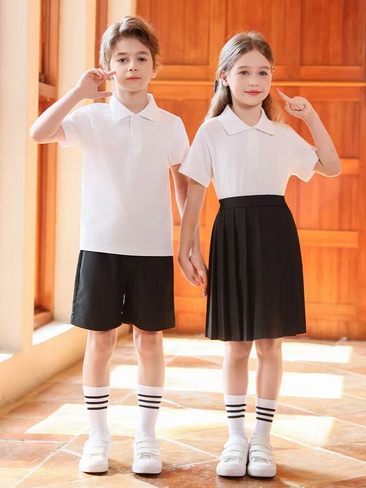 Classic White Polo & Black Shorts/Skirt Set