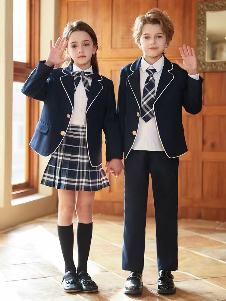 Navy Blazer Set with White Piping
