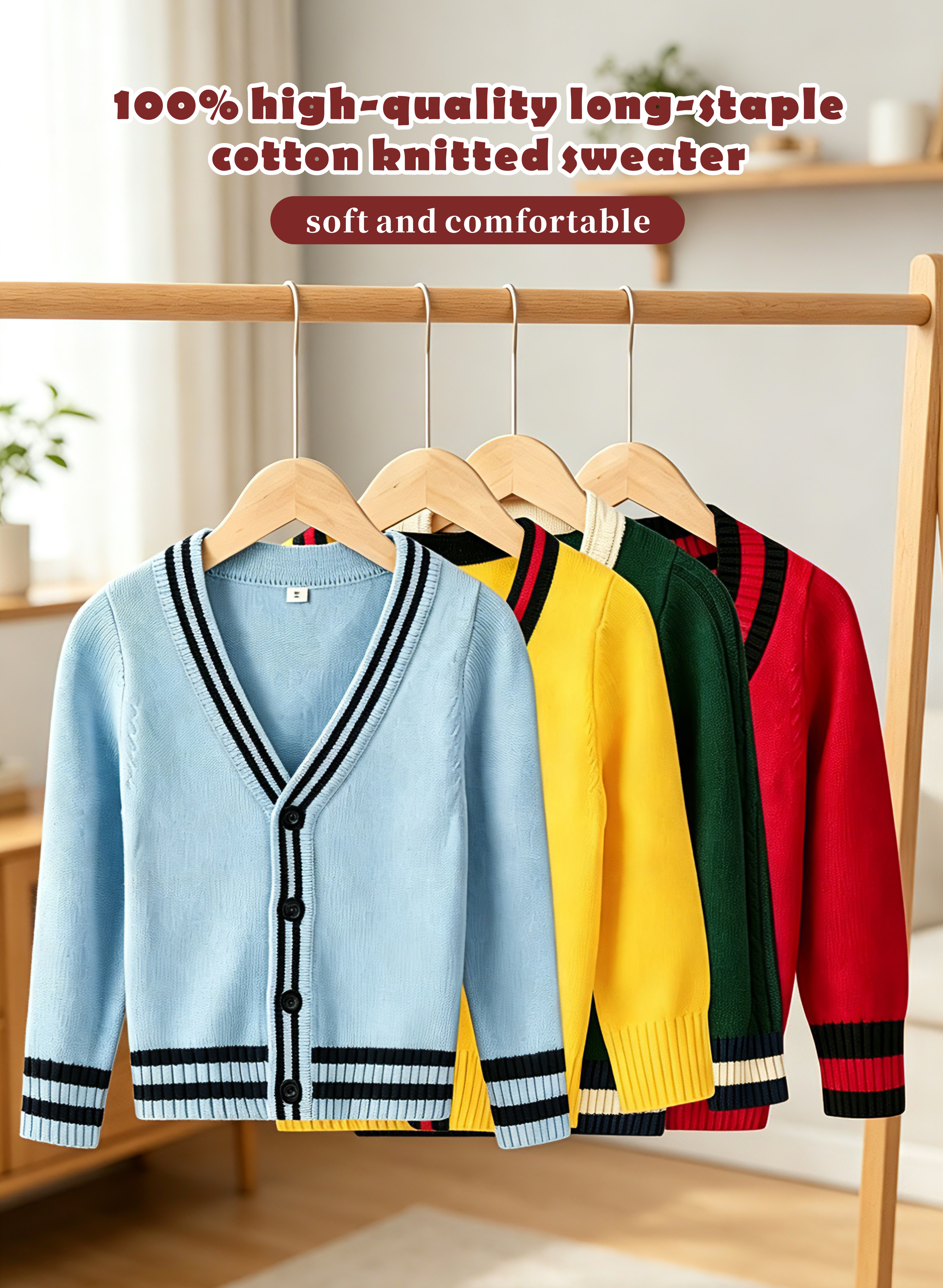 Colorful V-Neck Cardigan Sweater