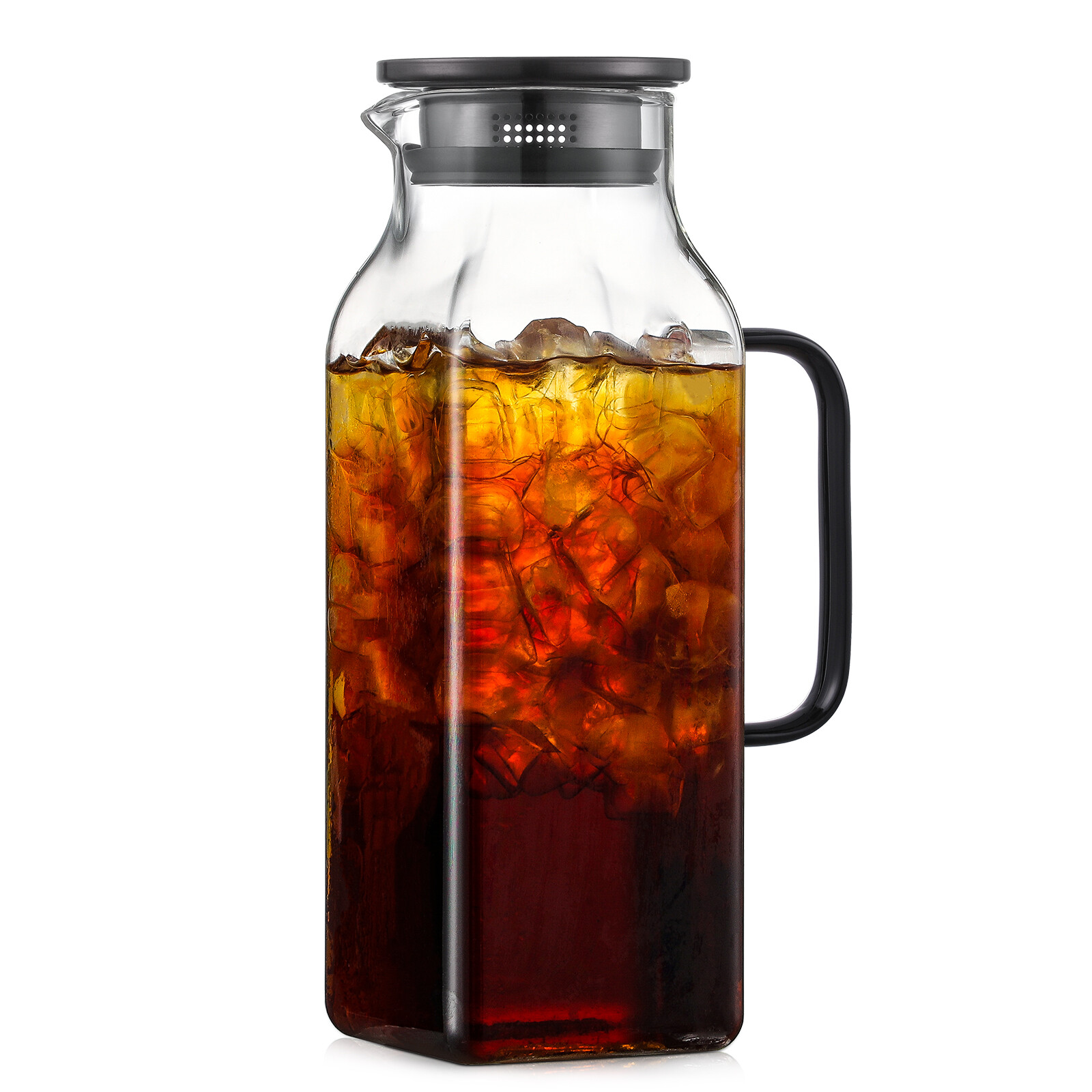 Netany 2 Quart (2 Liter 68 oz) Square Glass Pitcher with Lid and Spout