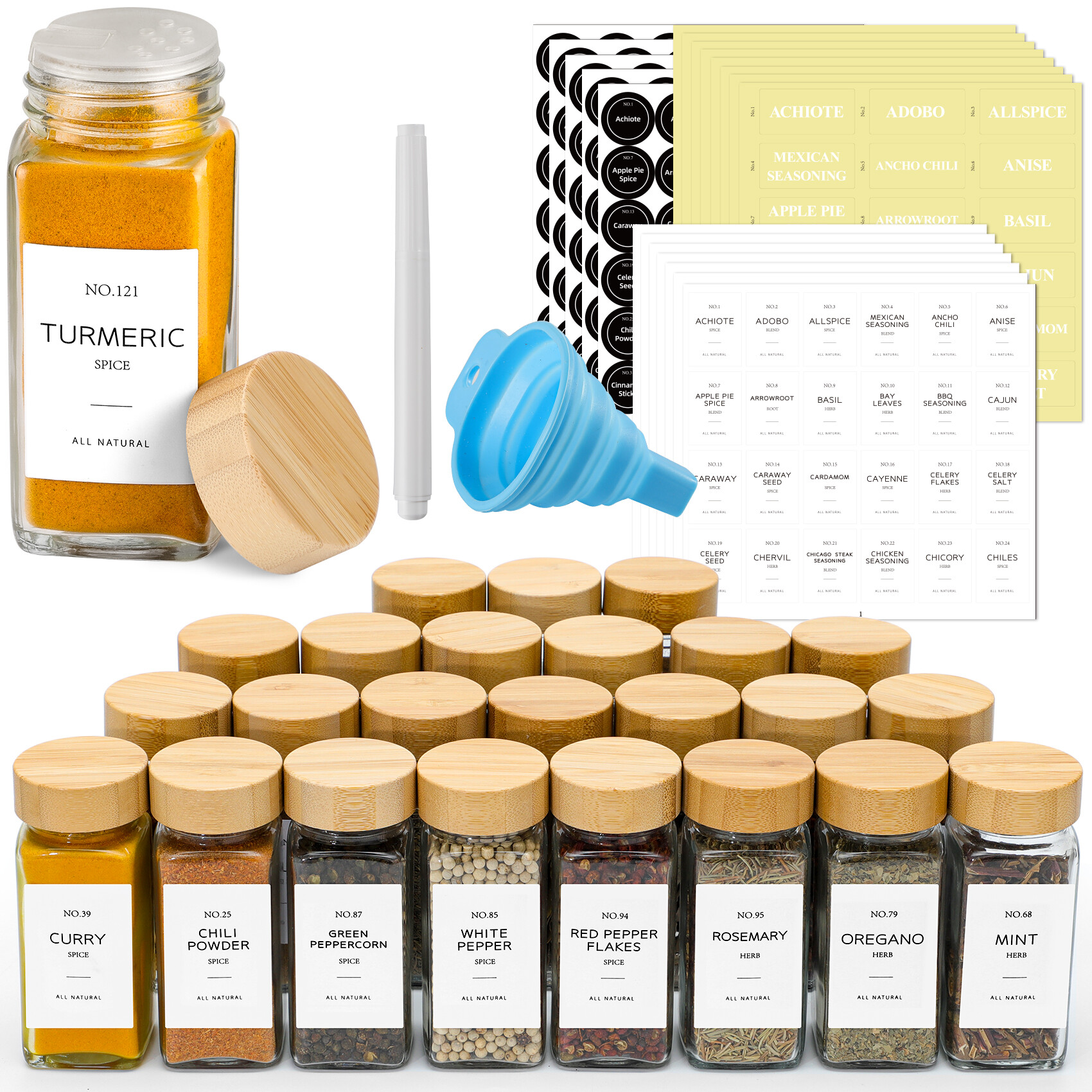 NETANY 24 Pcs 4oz Glass Spice Jars with Bamboo Lids