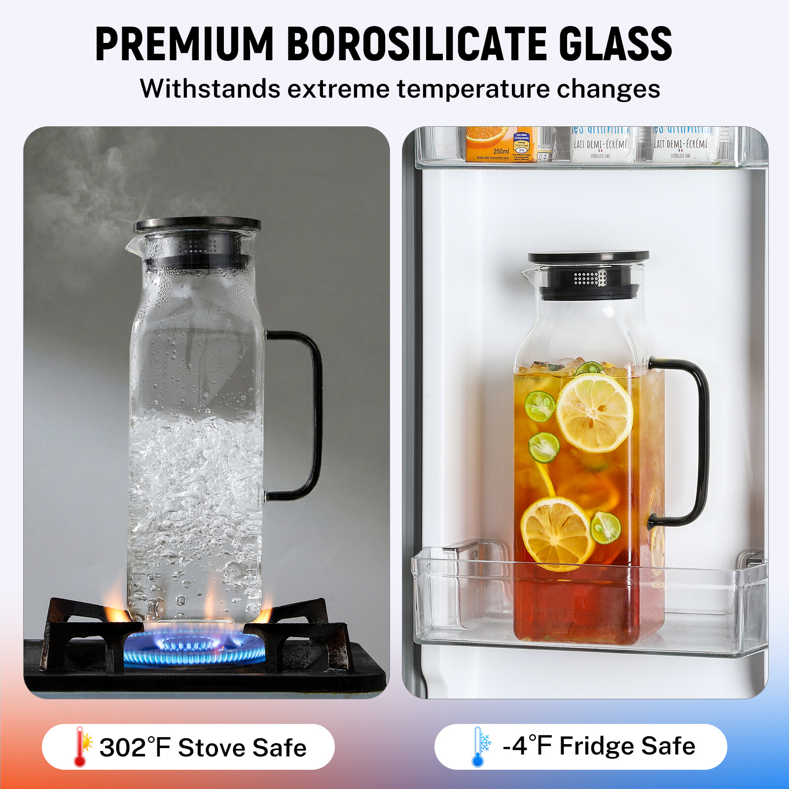 Netany 2 Quart (2 Liter 68 oz) Square Glass Pitcher with Lid and Spout view 5