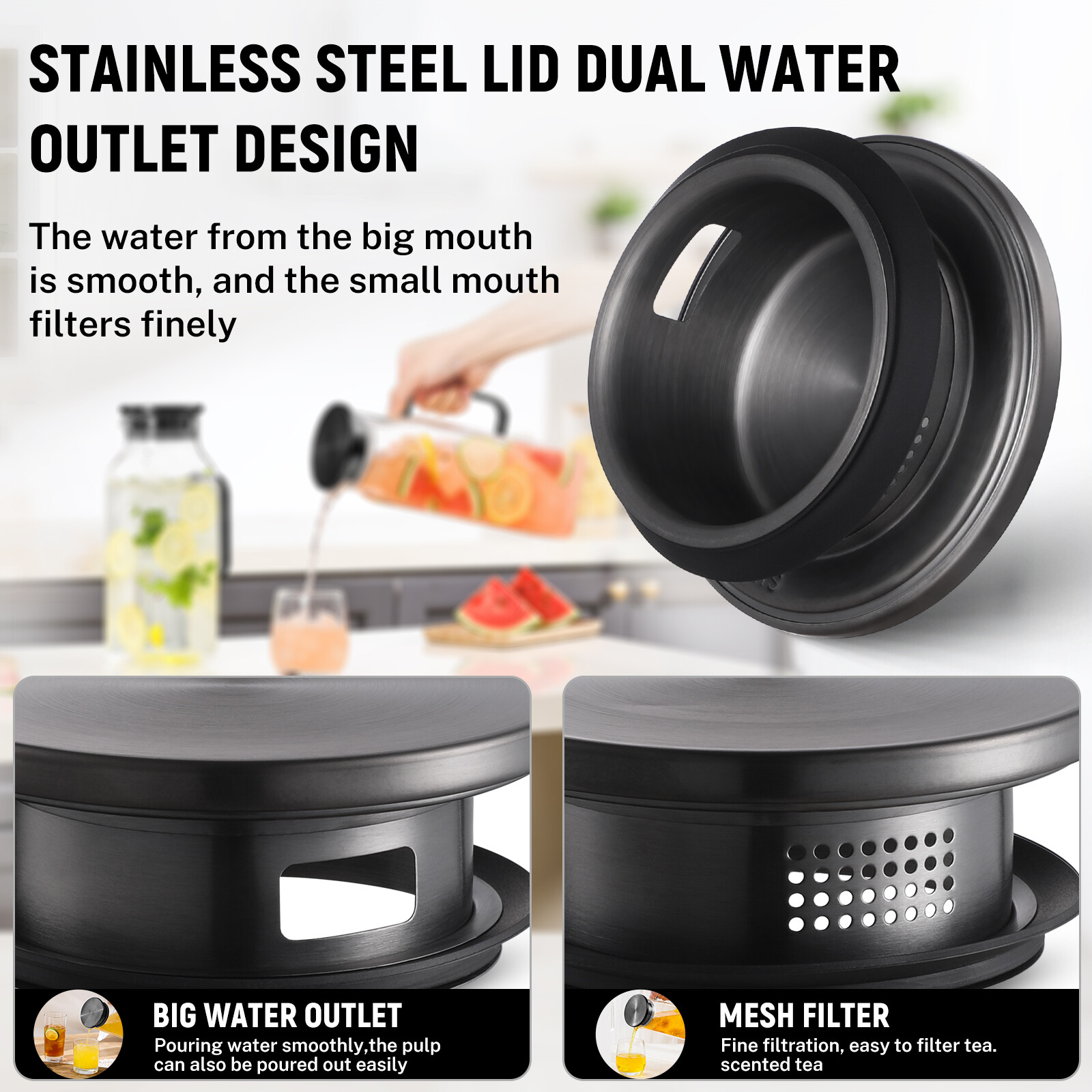 Netany 2 Quart (2 Liter 68 oz) Square Glass Pitcher with Lid and Spout view 4
