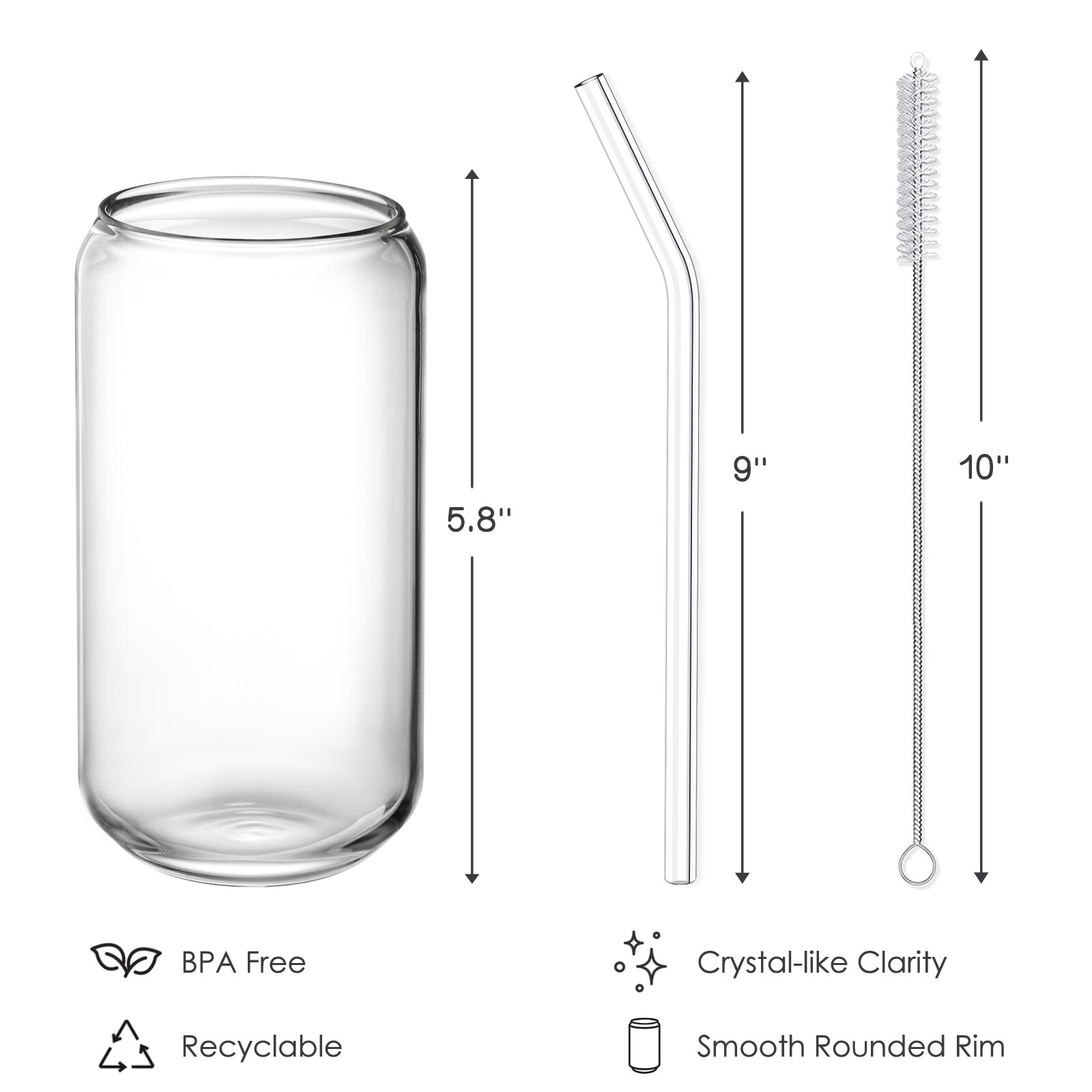 NETANY Drinking Glasses with Glass Straw 4pcs Set view 2