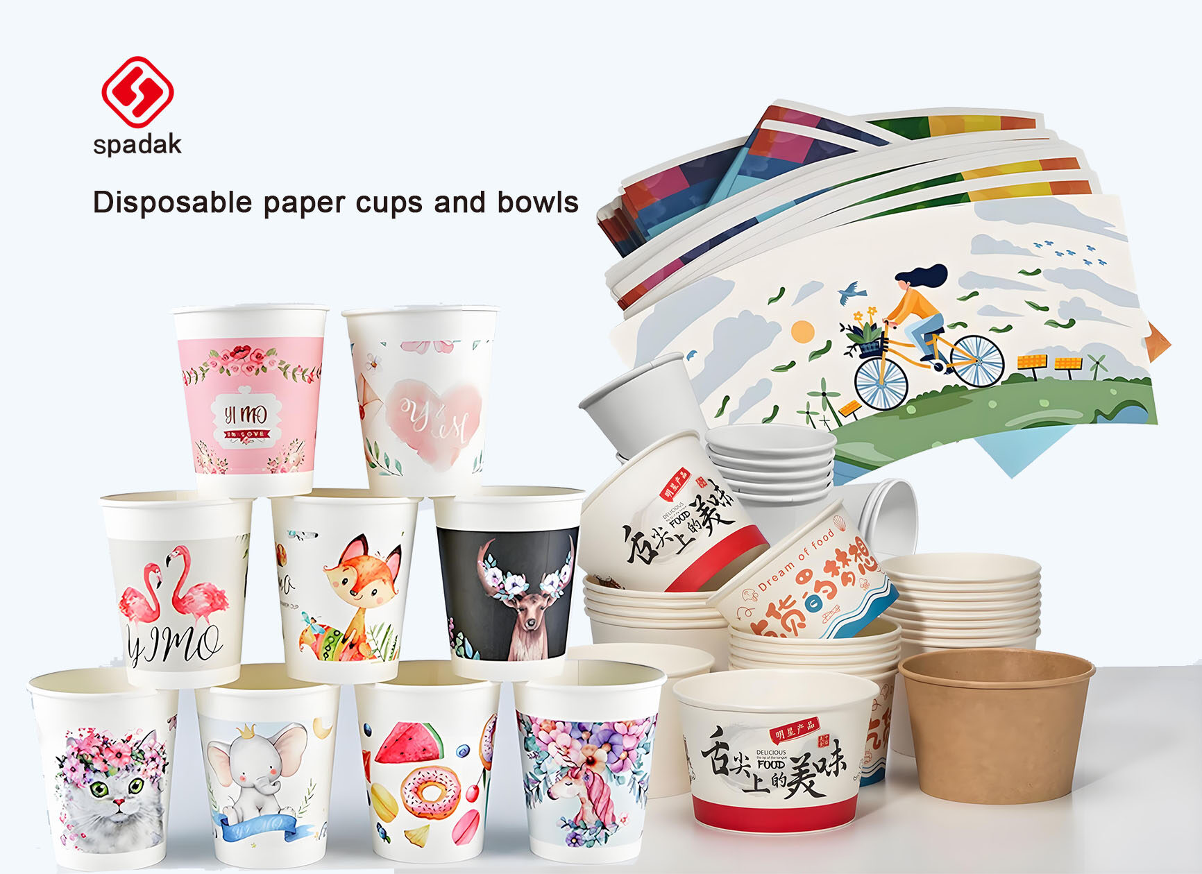 Printing on disposable paper cups and bowls