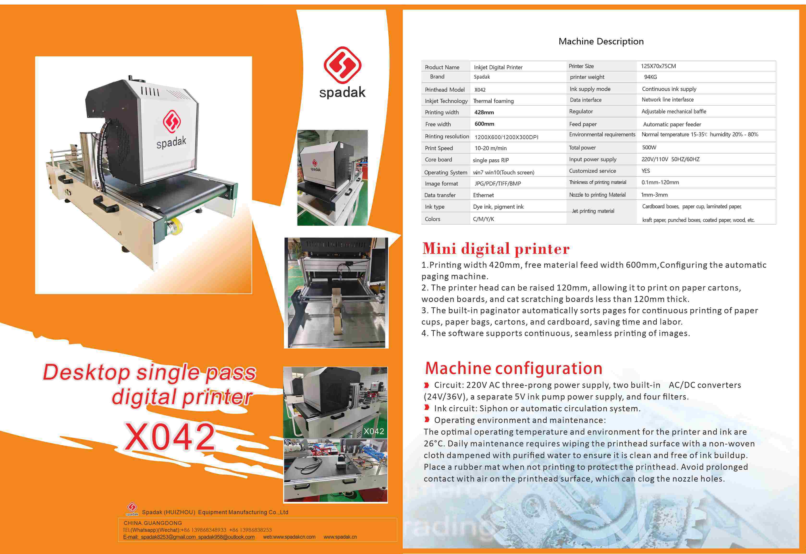 Desktop Single-Pass Digital Printer X042 Technical Specifications