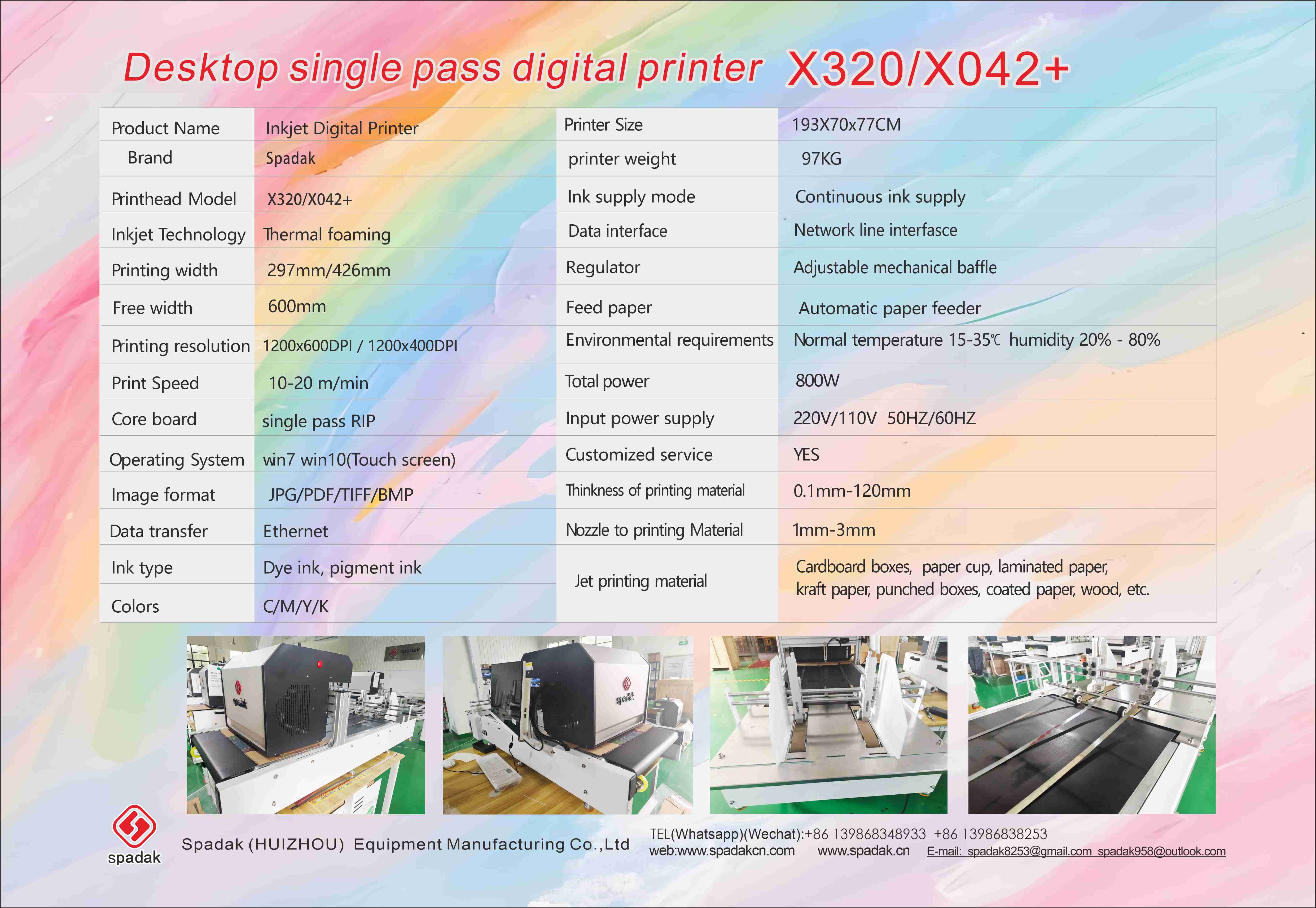 Desktop Single-Pass Digital Printer X320 X042+ Technical Specifications