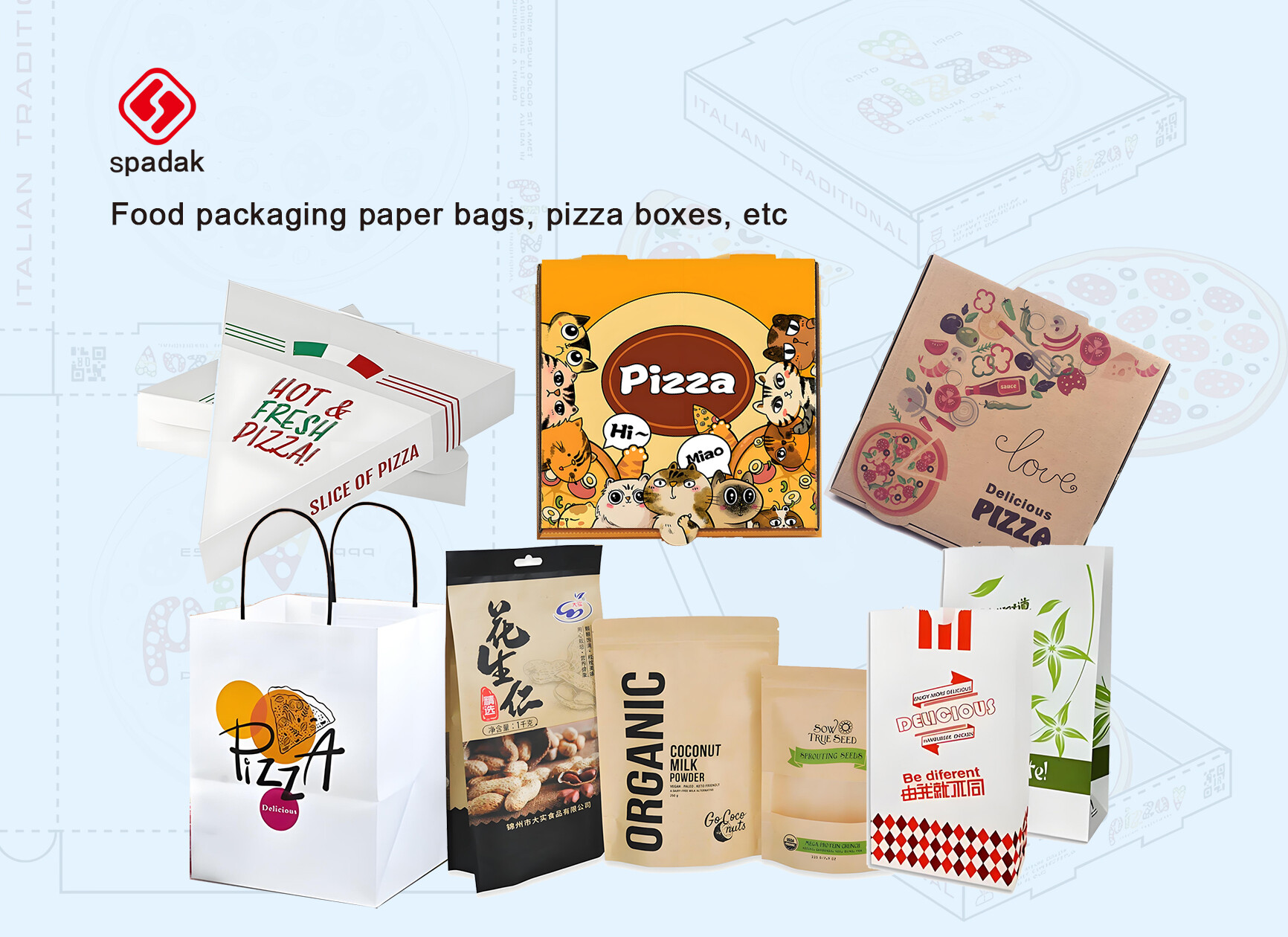 Food packaging bags and pizza box printing