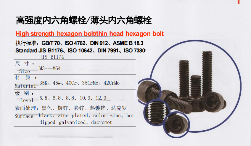 Grade 12.9 high-tensile hex bolts