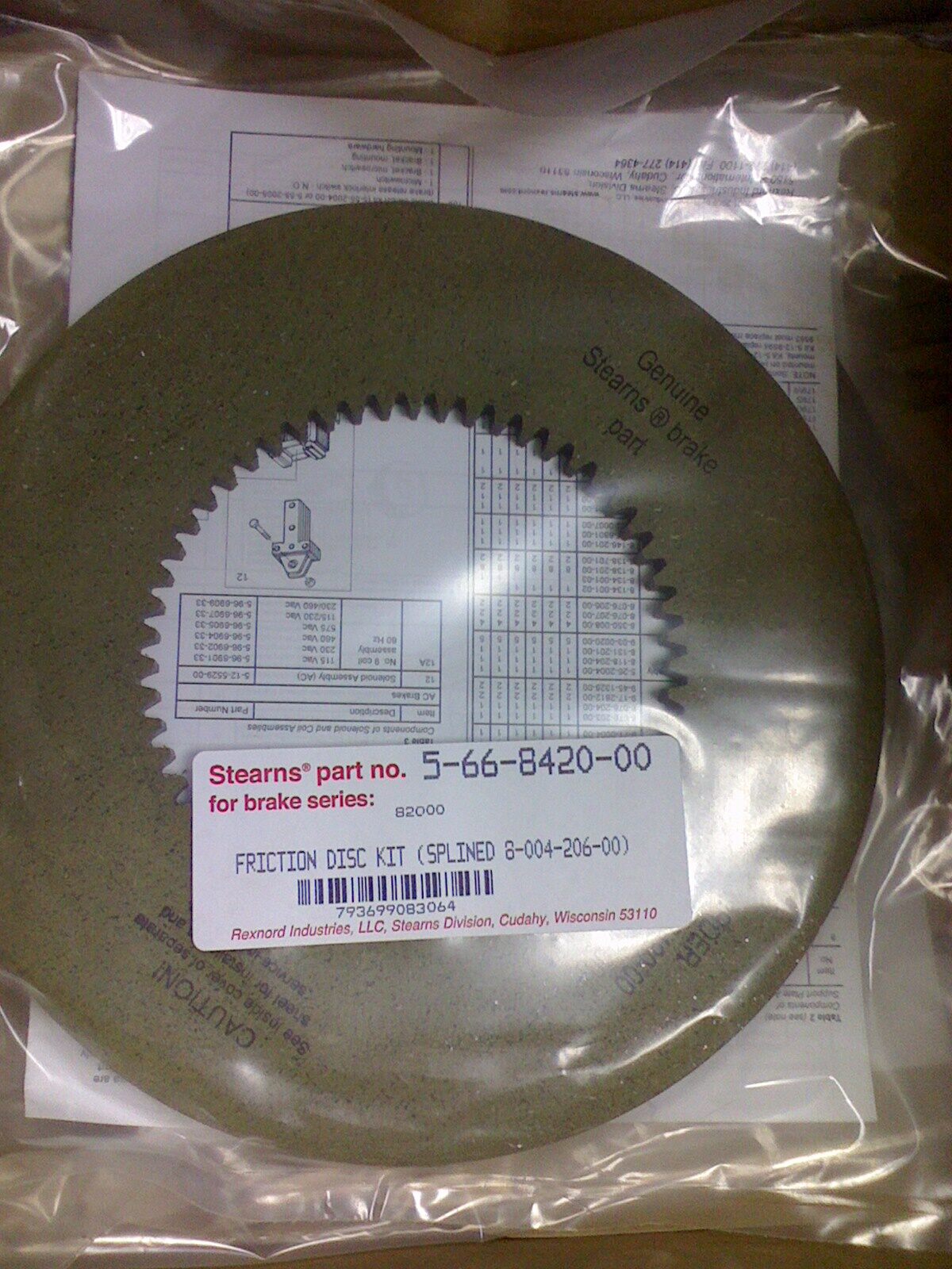 Stearns, 82 friction disc kit-spline PN 5-66-8420-00