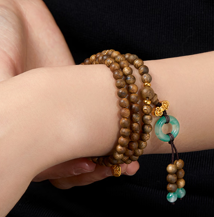 Fu Lu Peace Agarwood 108-Bead Long Bracelet 5
