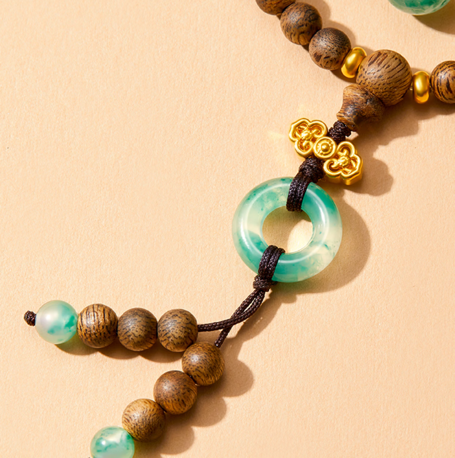 Fu Lu Peace Agarwood 108-Bead Long Bracelet 4