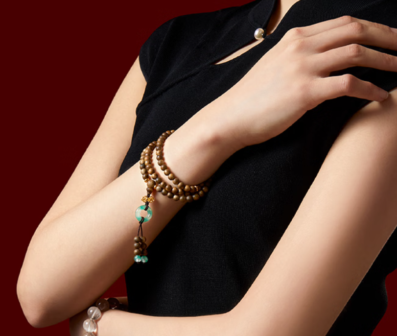 Fu Lu Peace Agarwood 108-Bead Long Bracelet
